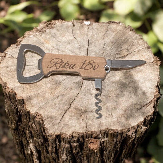 Avaimenperä pullonavaaja omalla tekstillä